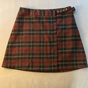 Brandy Melville RARE Plaid Flannel Wrap Skirt Red Black Olive Like New OS